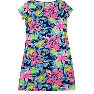 Lilly Pulitzer T-Shirt Dress Womens XXS Navy Pink Floral Pima Cotton Tropical